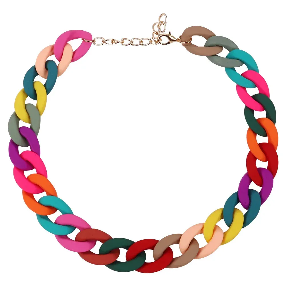 Colorful Acrylic Chain Choker Necklaces For Women Statement Matte Resin Wide Chain Collar Neck Jewelry