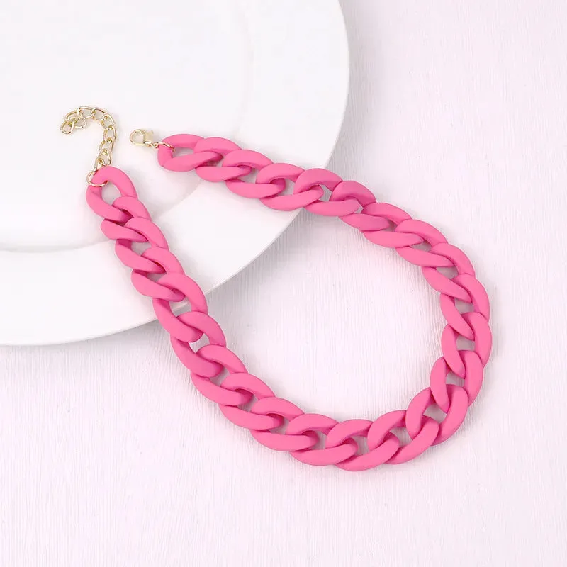 Colorful Acrylic Chain Choker Necklaces For Women Statement Matte Resin Wide Chain Collar Neck Jewelry