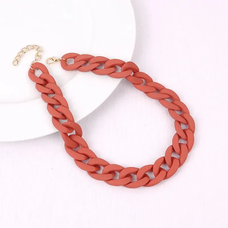 Colorful Acrylic Chain Choker Necklaces For Women Statement Matte Resin Wide Chain Collar Neck Jewelry