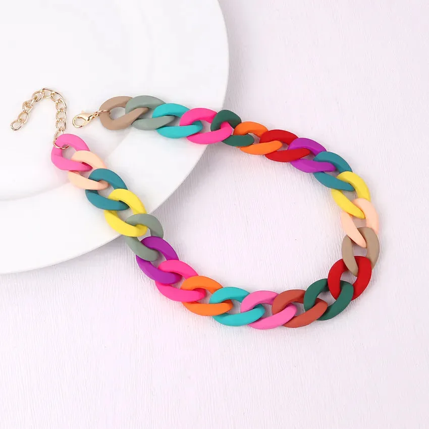 Colorful Acrylic Chain Choker Necklaces For Women Statement Matte Resin Wide Chain Collar Neck Jewelry