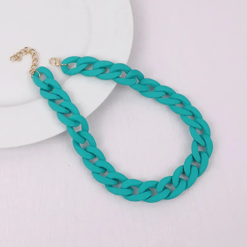 Colorful Acrylic Chain Choker Necklaces For Women Statement Matte Resin Wide Chain Collar Neck Jewelry