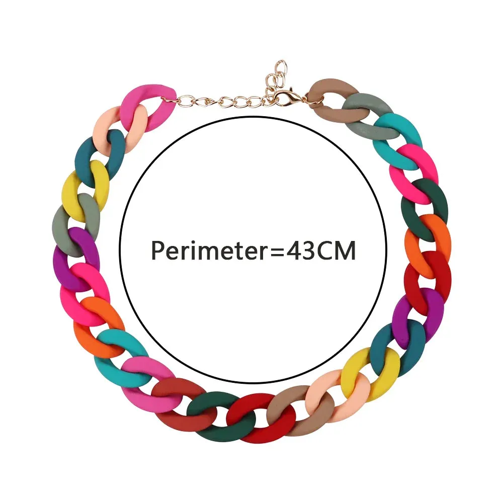 Colorful Acrylic Chain Choker Necklaces For Women Statement Matte Resin Wide Chain Collar Neck Jewelry