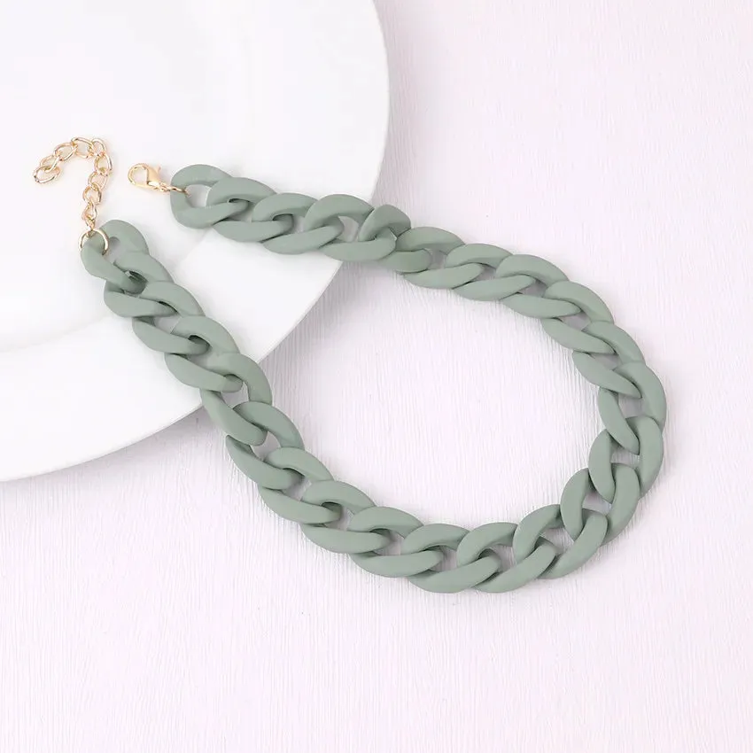 Colorful Acrylic Chain Choker Necklaces For Women Statement Matte Resin Wide Chain Collar Neck Jewelry
