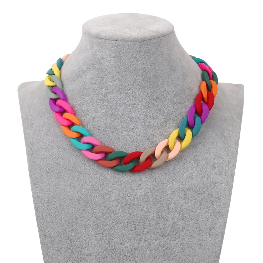 Colorful Acrylic Chain Choker Necklaces For Women Statement Matte Resin Wide Chain Collar Neck Jewelry