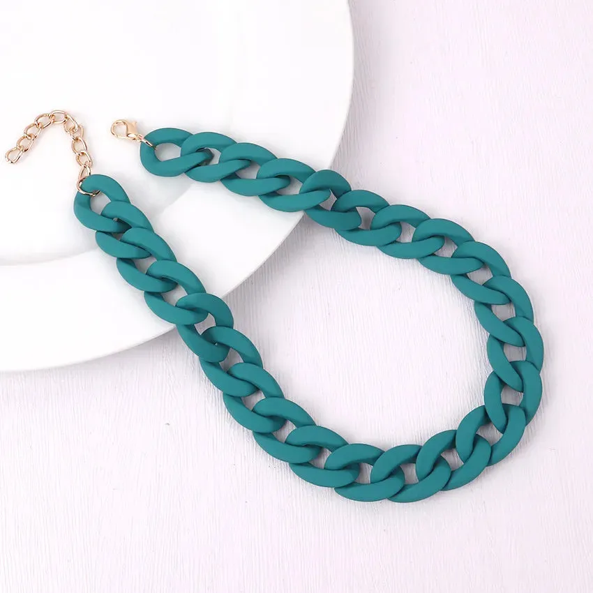 Colorful Acrylic Chain Choker Necklaces For Women Statement Matte Resin Wide Chain Collar Neck Jewelry
