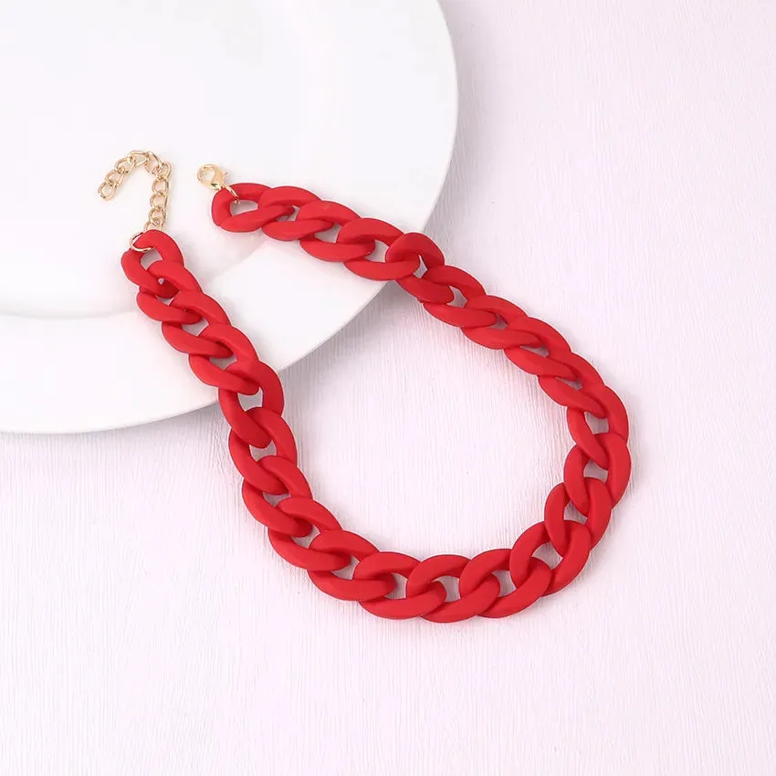Colorful Acrylic Chain Choker Necklaces For Women Statement Matte Resin Wide Chain Collar Neck Jewelry