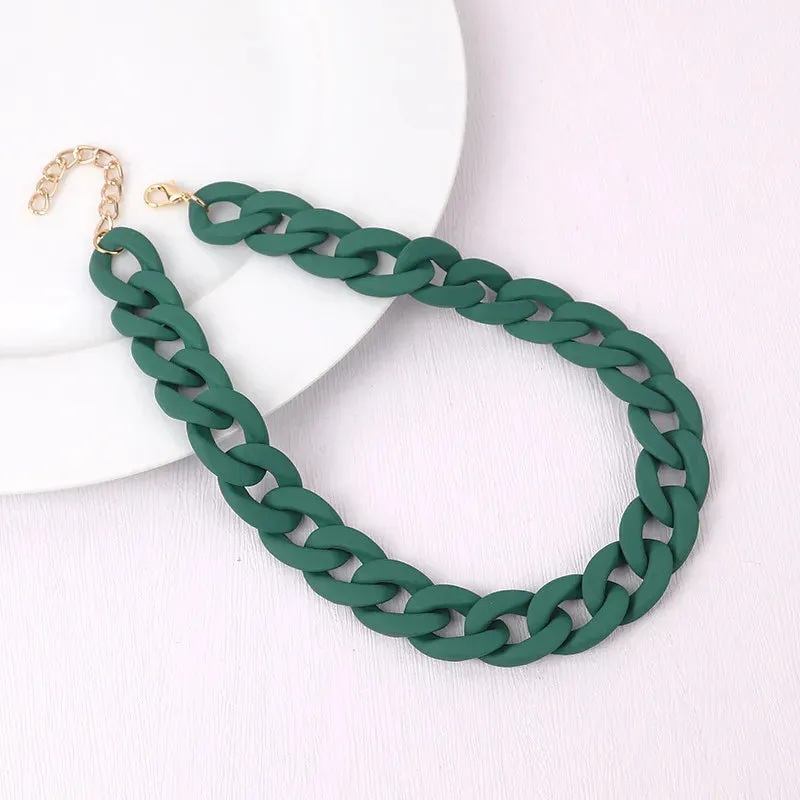 Colorful Acrylic Chain Choker Necklaces For Women Statement Matte Resin Wide Chain Collar Neck Jewelry