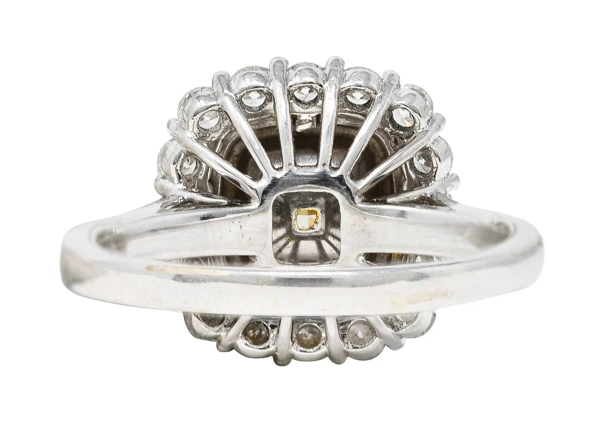 Contemporary 2.16 CTW Cushion Cut Fancy Yellow Diamond Two-Tone 18 Karat Gold Double Halo Gemstone Ring
