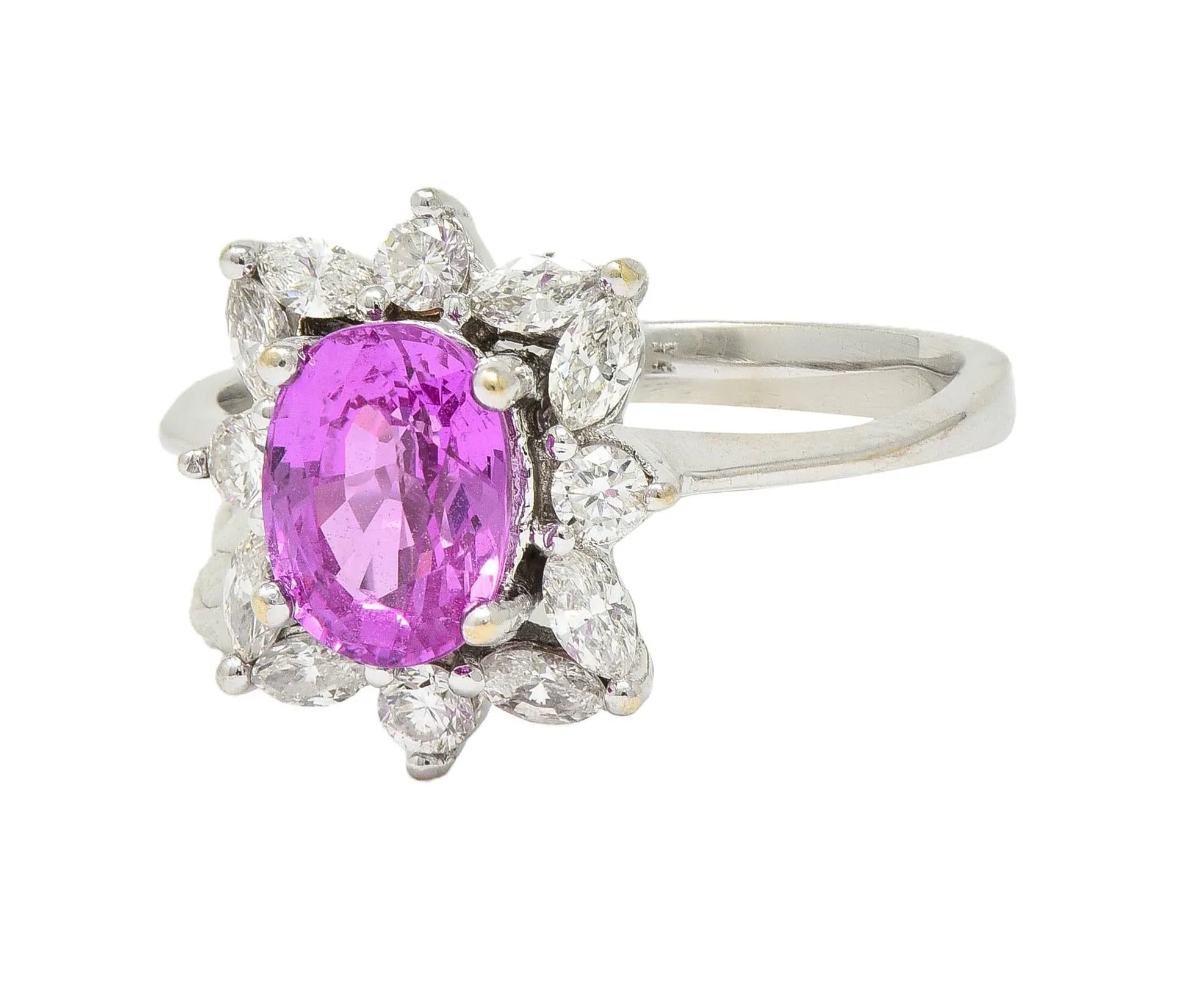Contemporary 2.35 CTW No Heat Pink Sapphire Diamond Platinum Halo Ring GIA