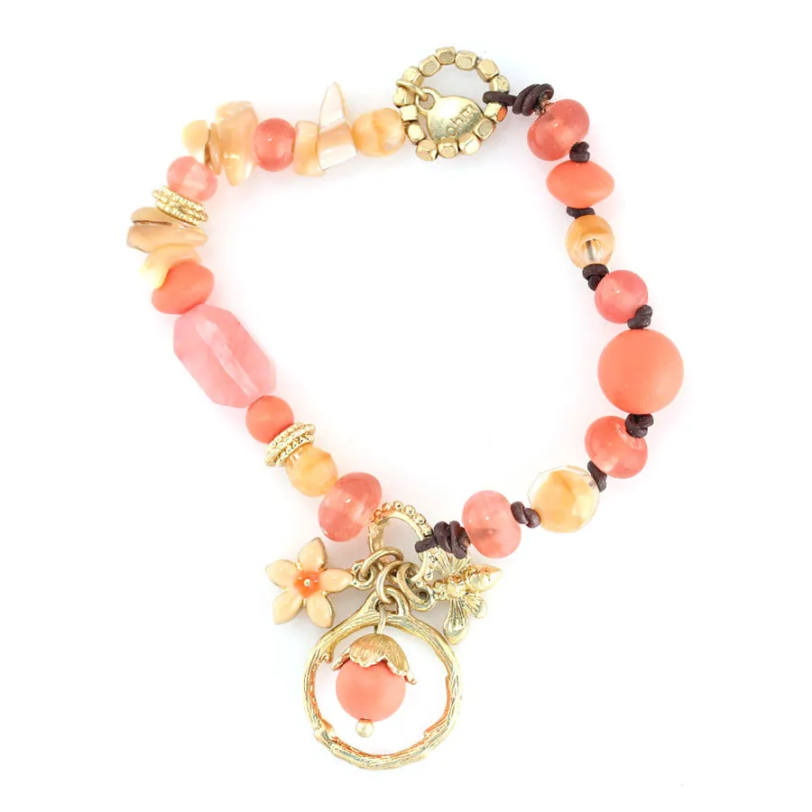 CORAL AND PEACH BEADS BRACELET #203CR2201 (IB22)