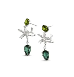 Coral Dangle Earrings in Peridot and Green Quartz