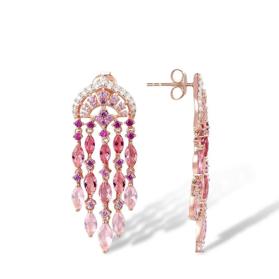 Created Pink Sapphire Ruby Ombre Raindrops Earrings