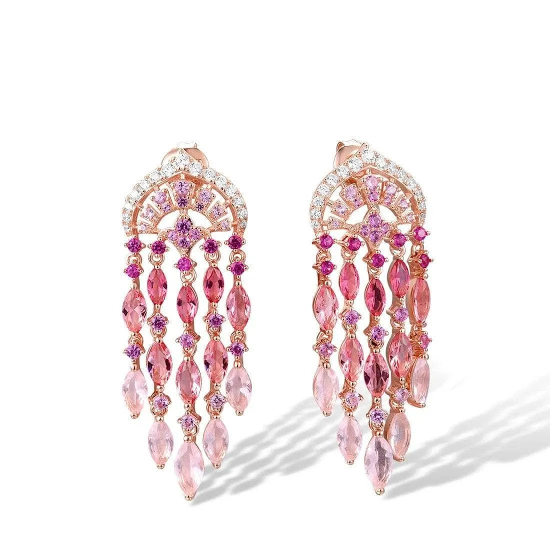 Created Pink Sapphire Ruby Ombre Raindrops Earrings