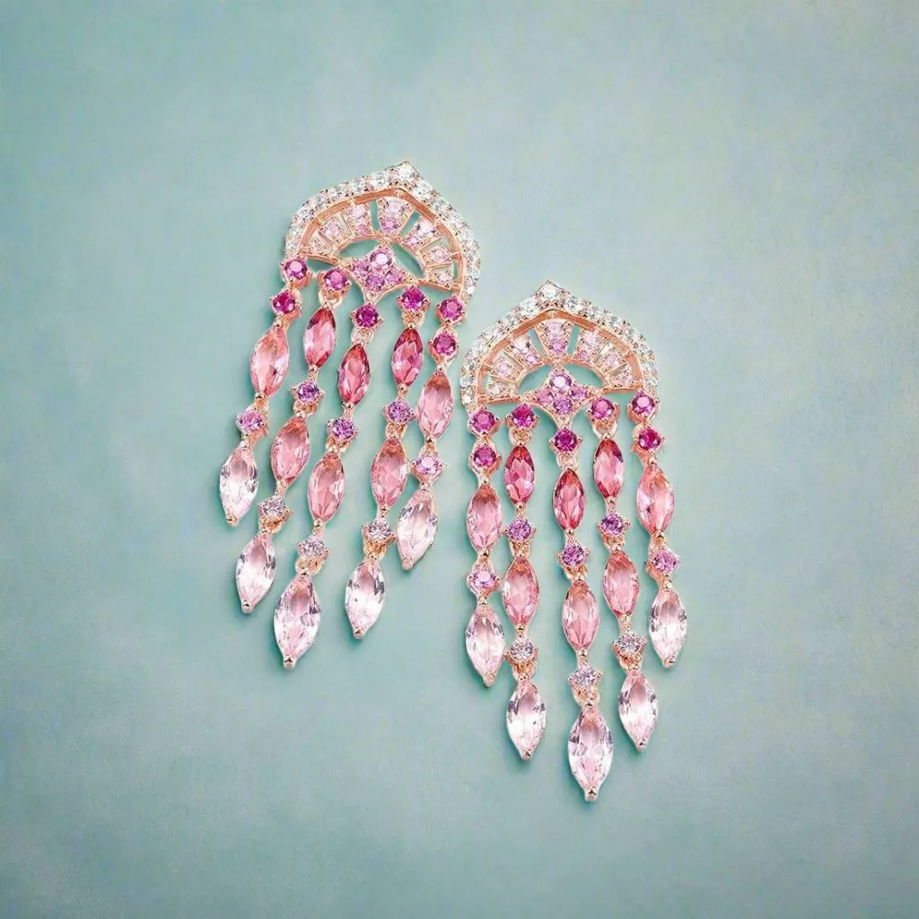 Created Pink Sapphire Ruby Ombre Raindrops Earrings