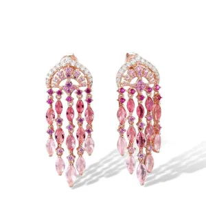 Created Pink Sapphire Ruby Ombre Raindrops Earrings