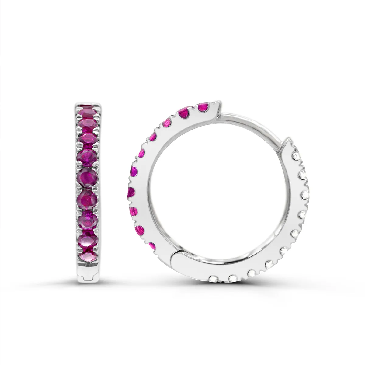 Created Ruby and White Sapphire Reversible Hoop Earrings in Sterling Silver