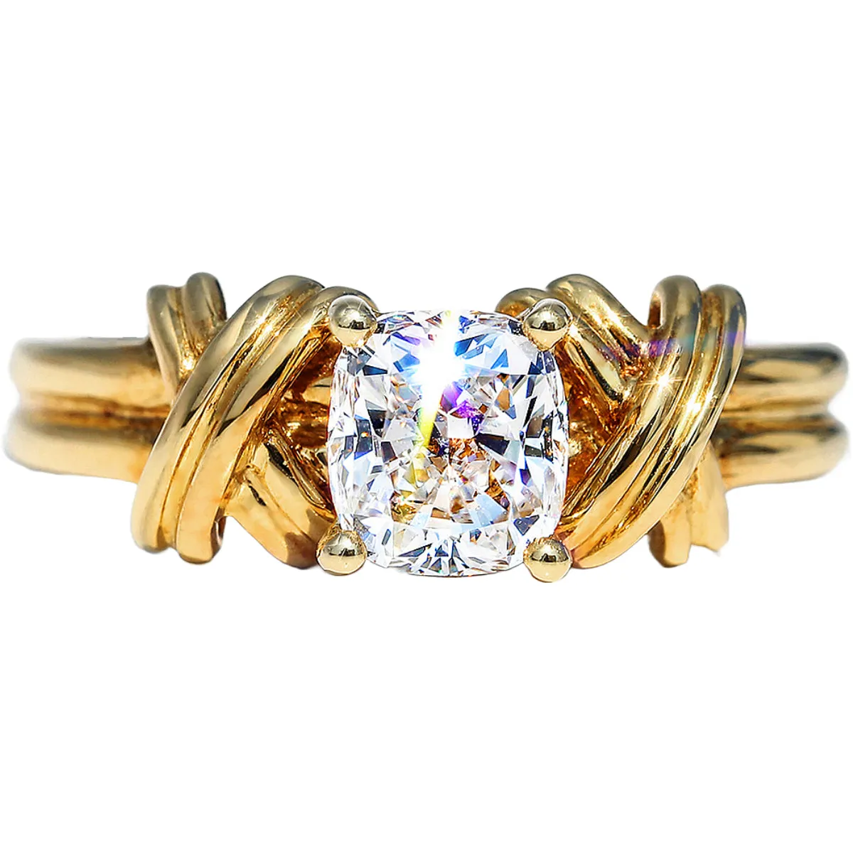 Cross Band Cushion Cut Lab-Grown Diamond Engagement Ring