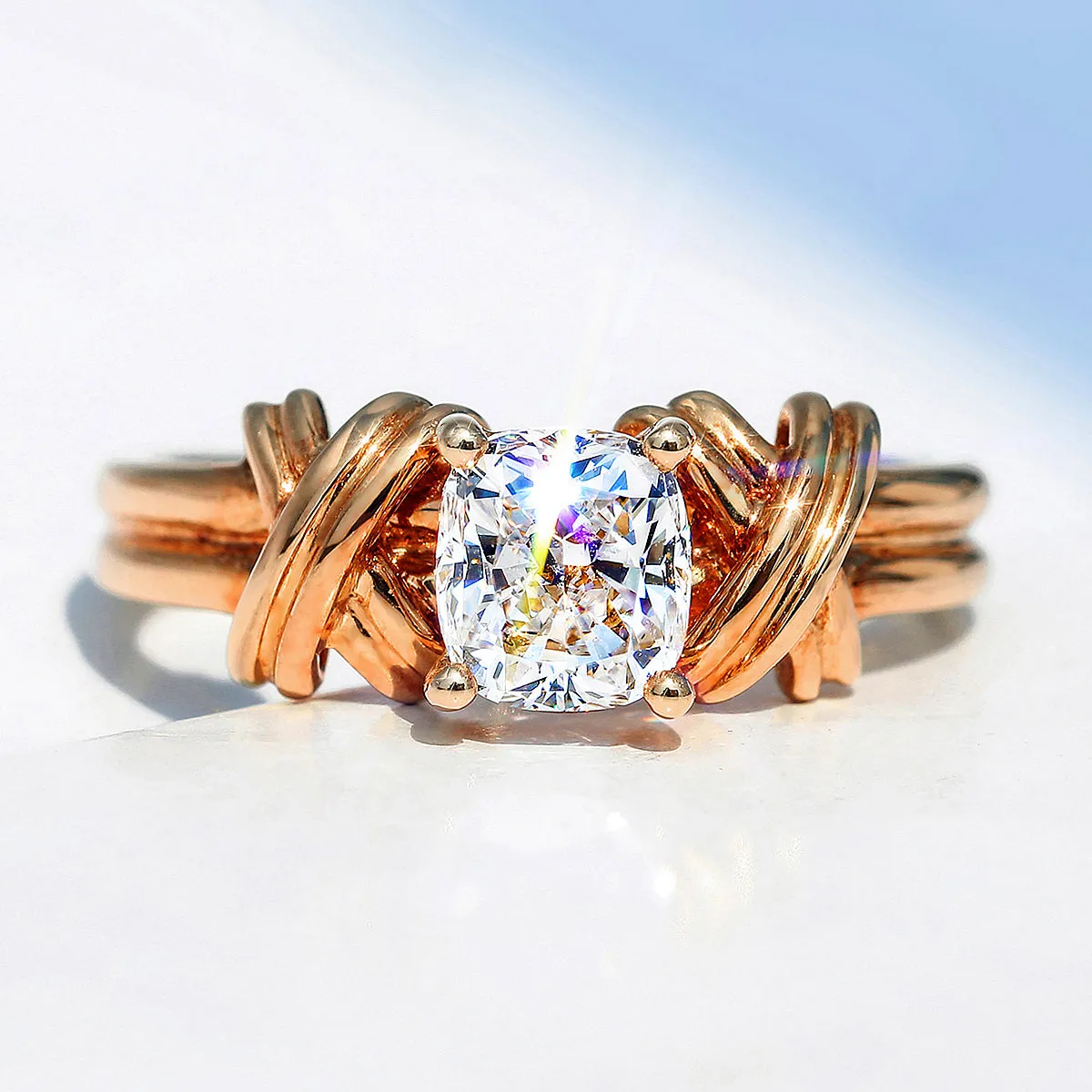 Cross Band Cushion Cut Lab-Grown Diamond Engagement Ring