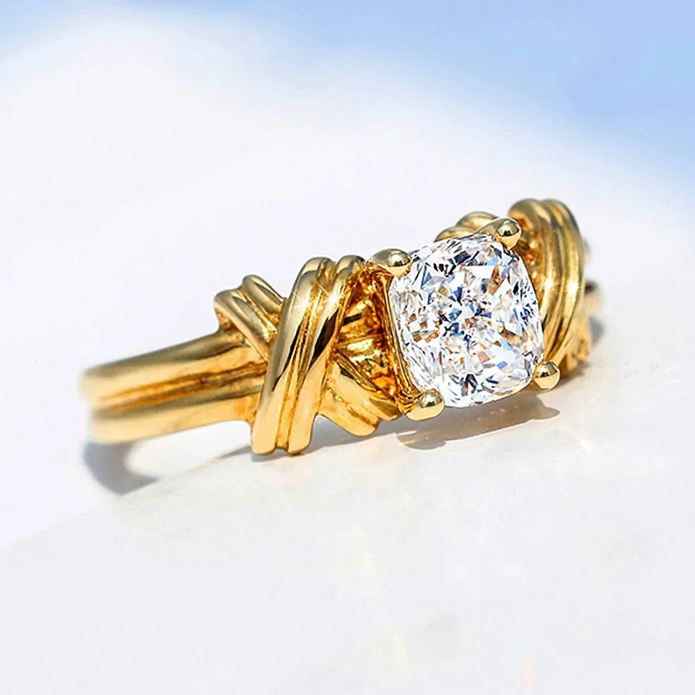 Cross Band Cushion Cut Lab-Grown Diamond Engagement Ring