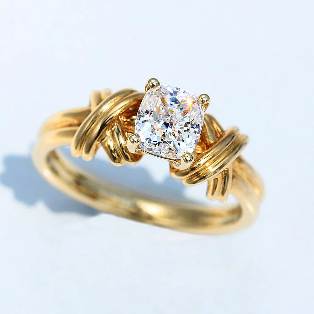 Cross Band Cushion Cut Lab-Grown Diamond Engagement Ring
