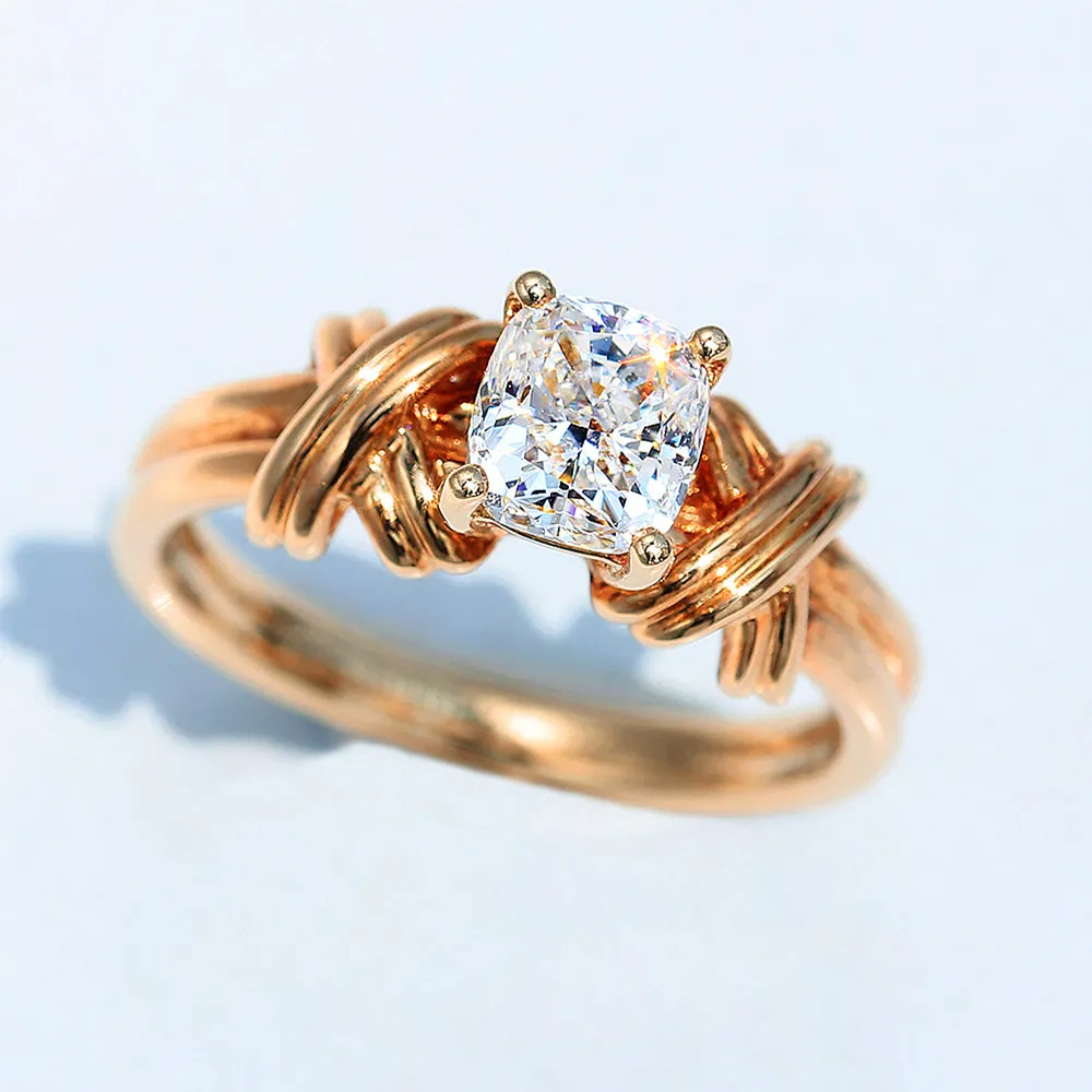 Cross Band Cushion Cut Lab-Grown Diamond Engagement Ring