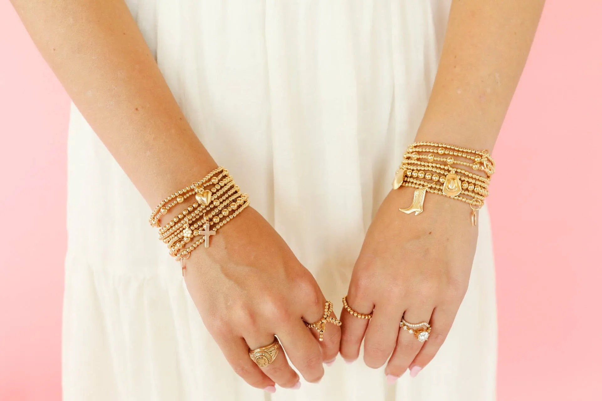 Cross Gold Charm Bracelet: Extended 7.25 inch