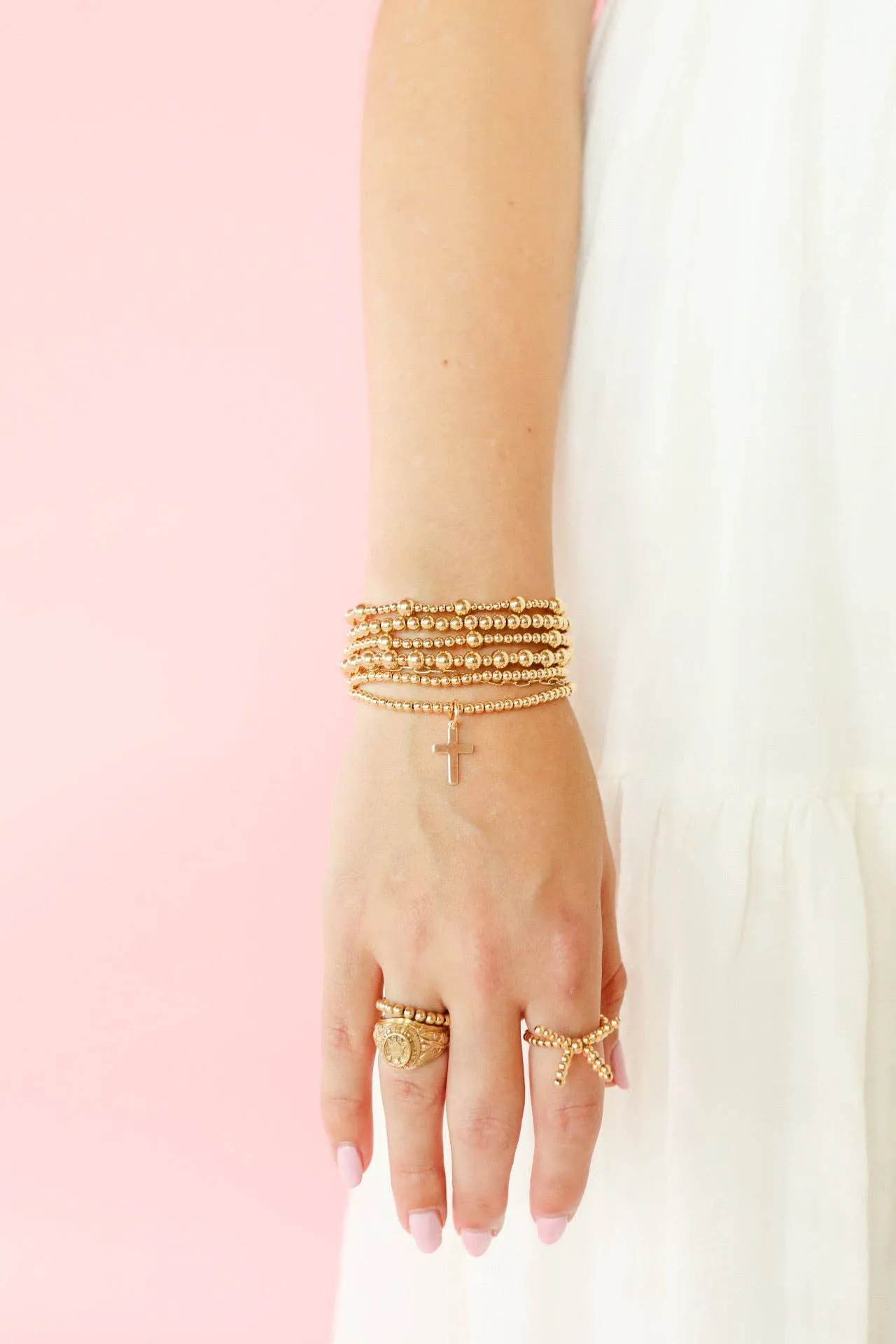 Cross Gold Charm Bracelet: Extended 7.25 inch