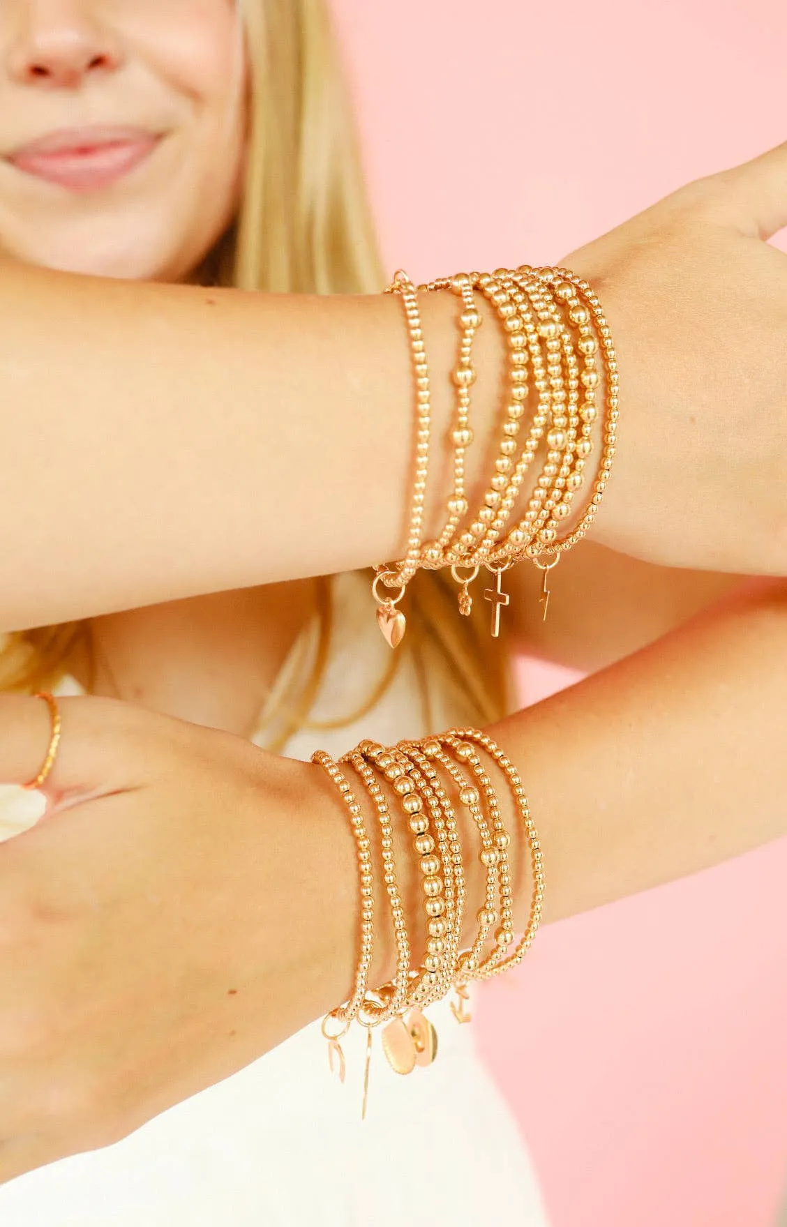 Cross Gold Charm Bracelet: Extended 7.25 inch