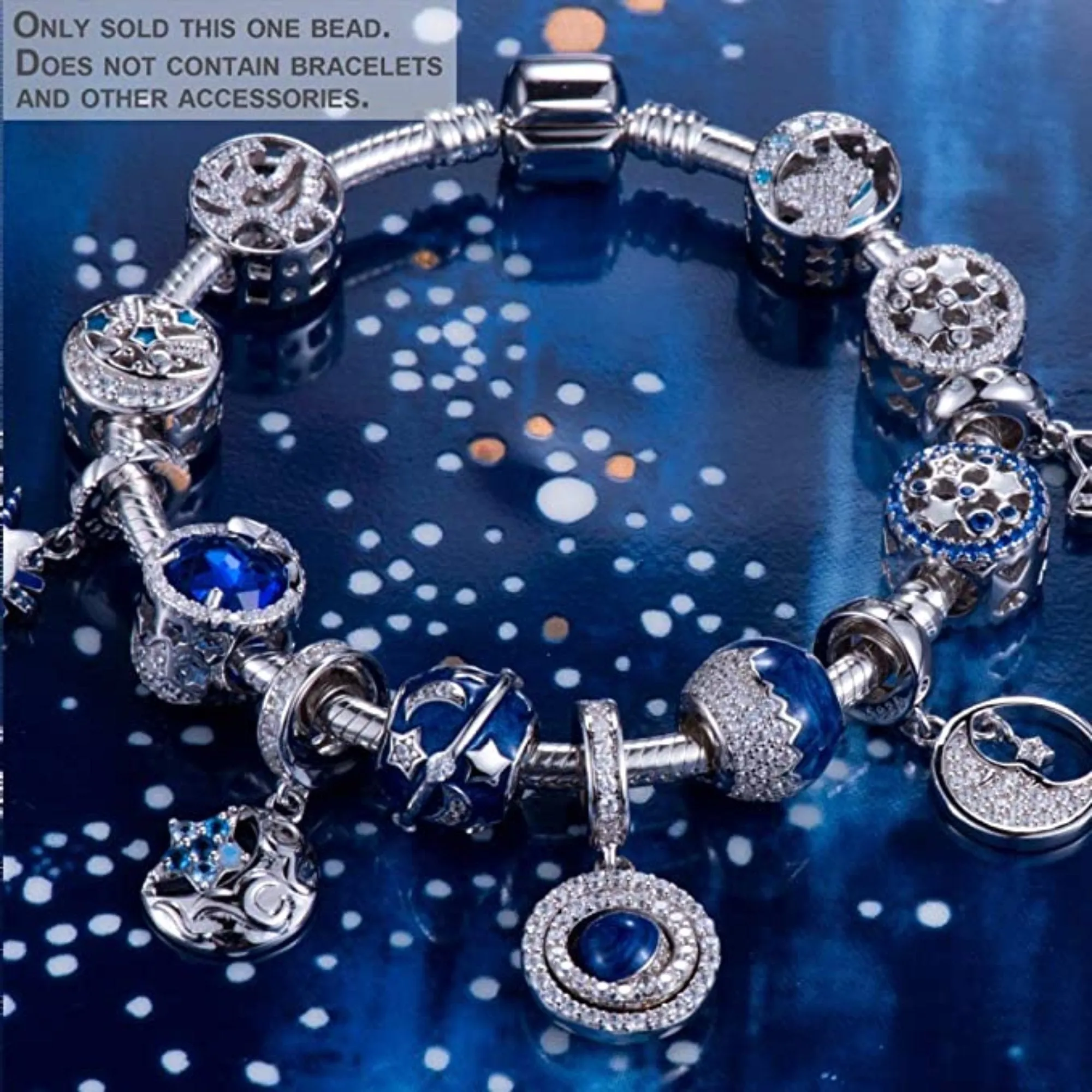 Crystallized Blue Mountain Peak and Night Sky Silver Bead Charm