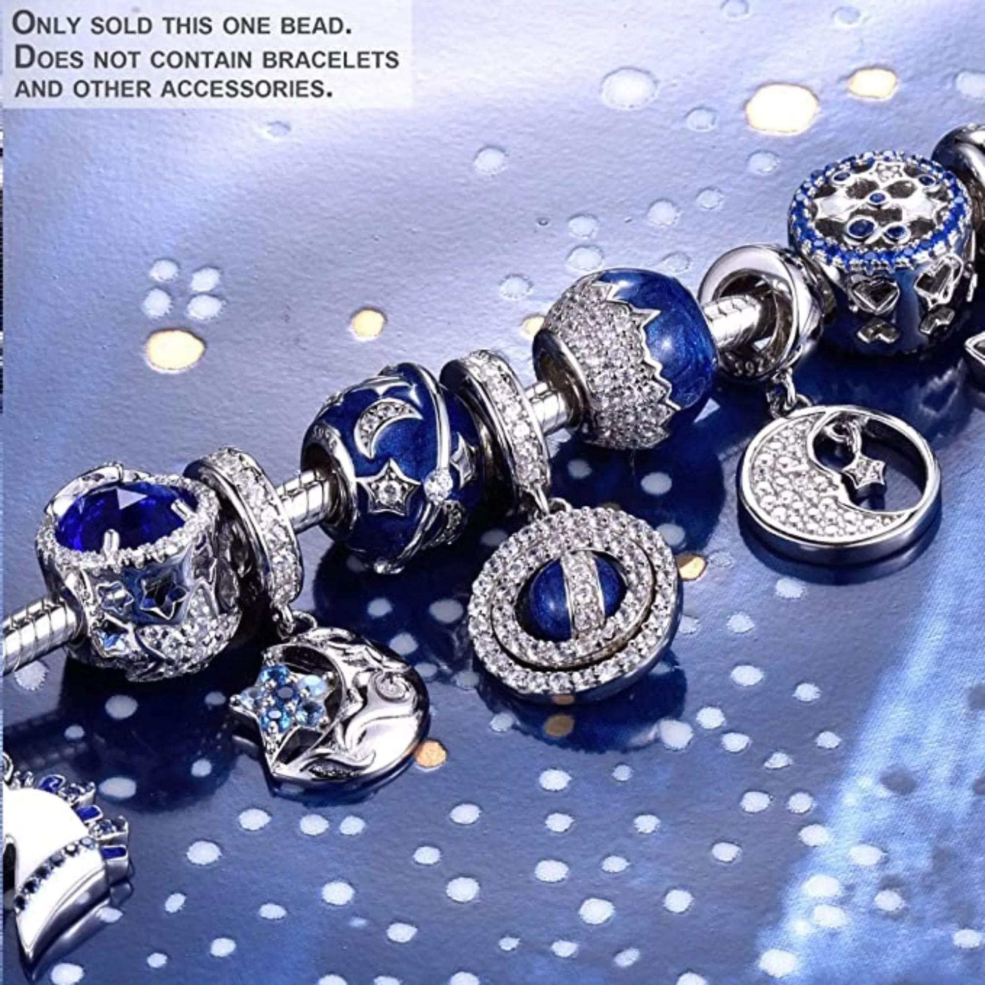 Crystallized Blue Mountain Peak and Night Sky Silver Bead Charm