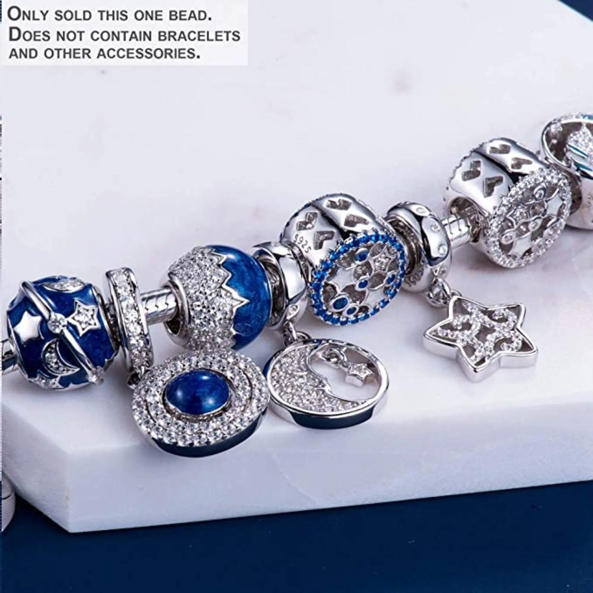 Crystallized Blue Mountain Peak and Night Sky Silver Bead Charm