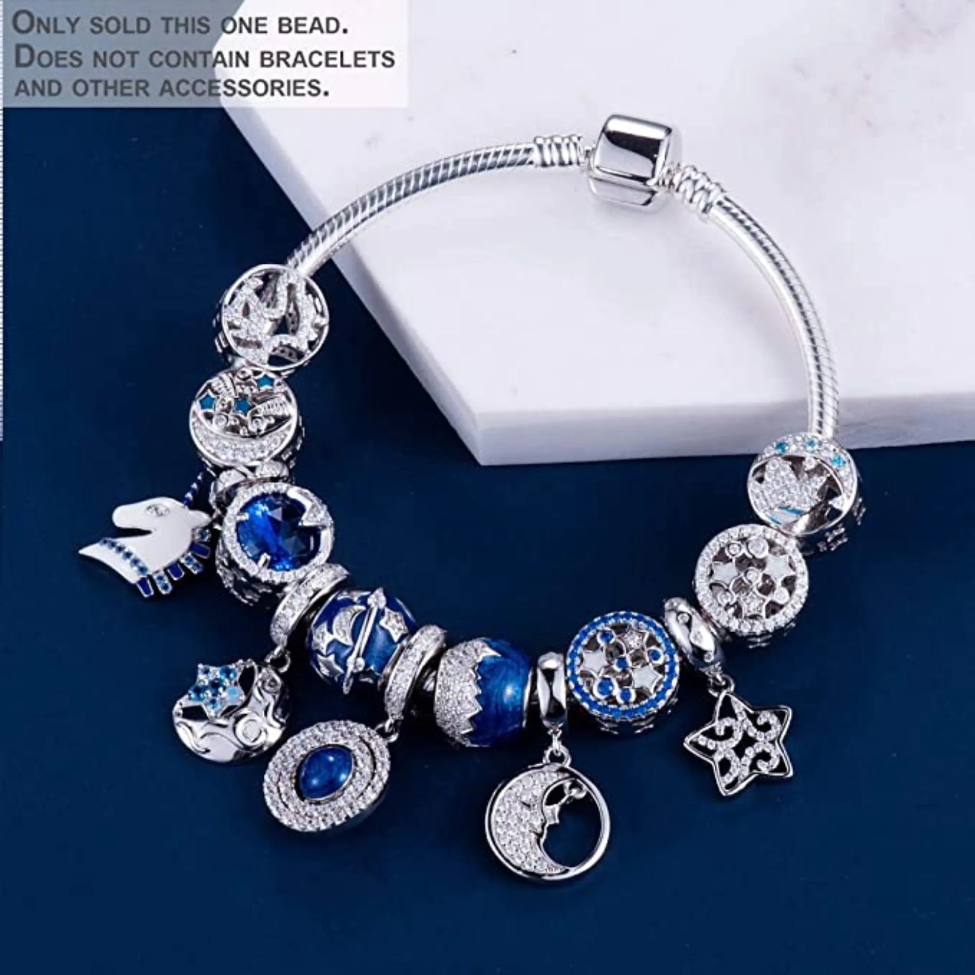 Crystallized Blue Mountain Peak and Night Sky Silver Bead Charm