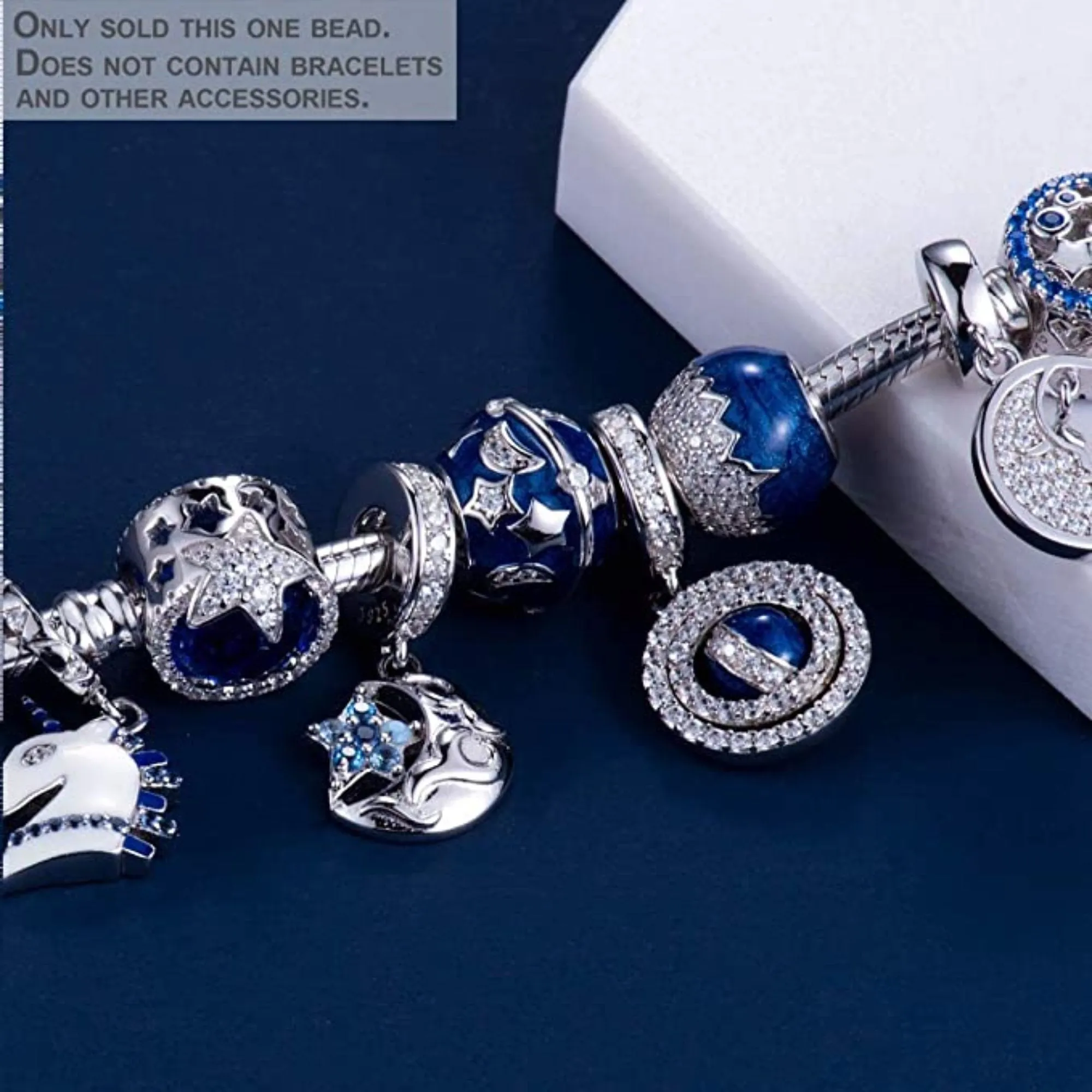 Crystallized Blue Mountain Peak and Night Sky Silver Bead Charm