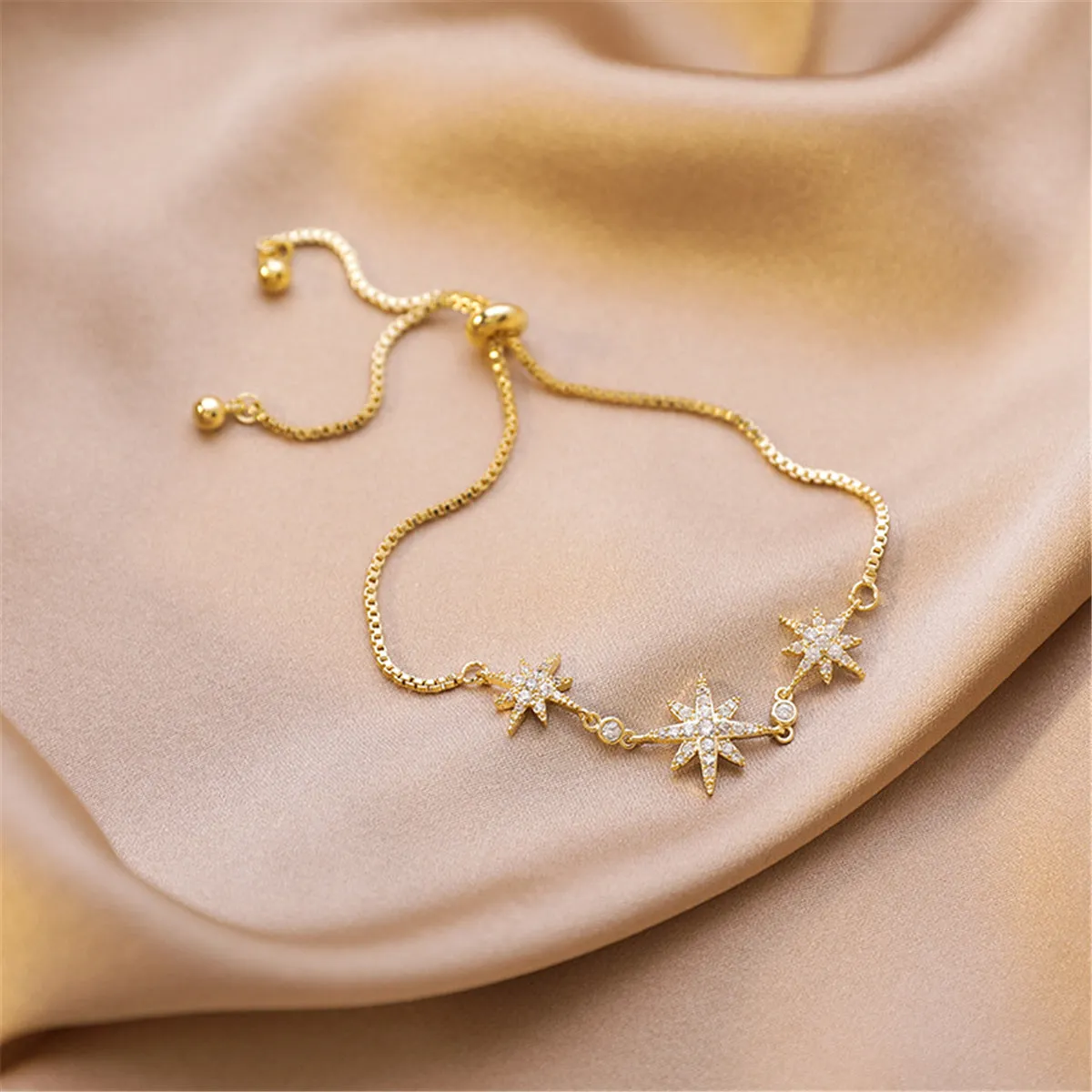 Cubic Zirconia & 18K Gold-Plated Star Charm Bracelet