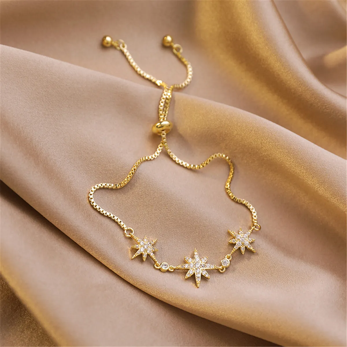 Cubic Zirconia & 18K Gold-Plated Star Charm Bracelet