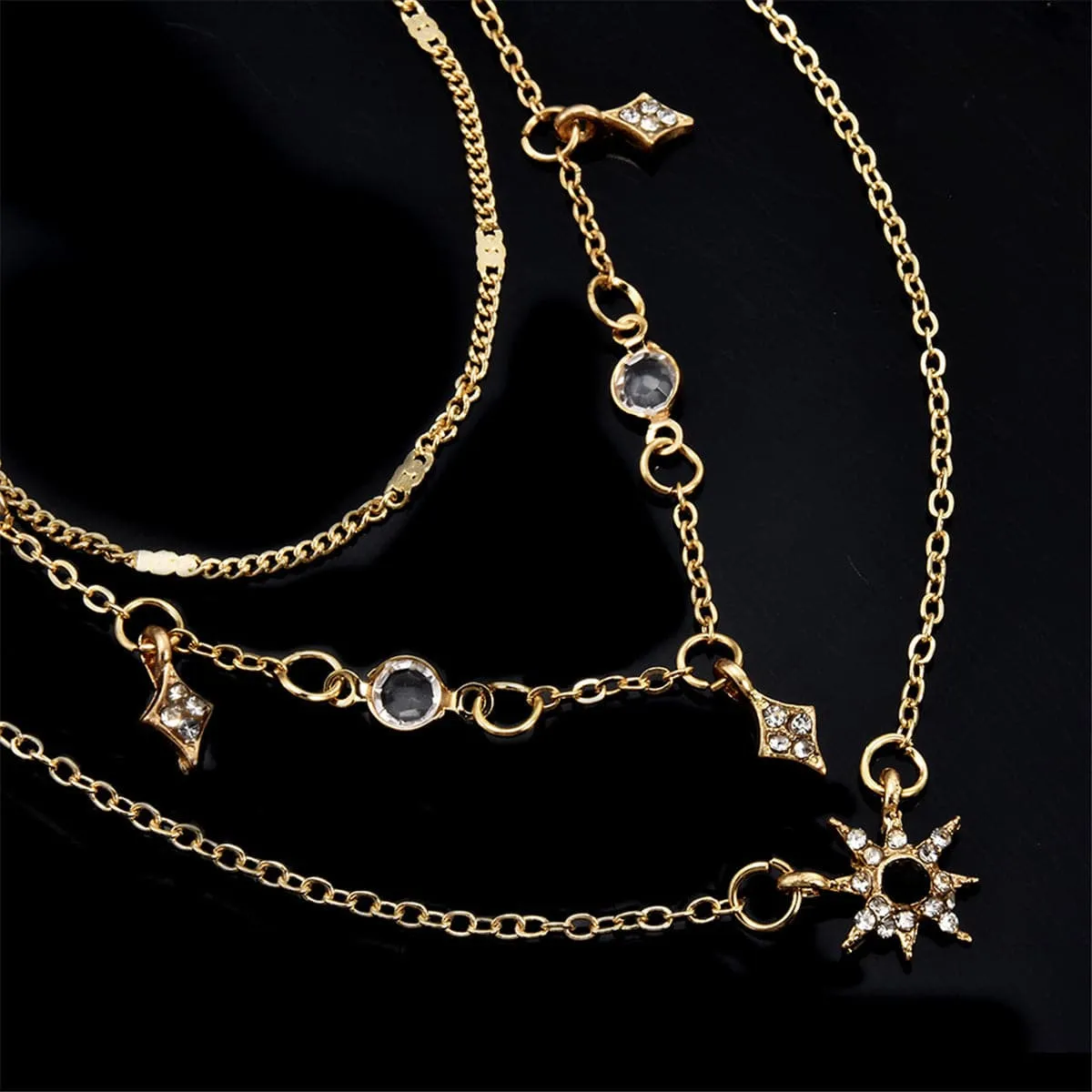 Cubic Zirconia & 18K Gold-Plated Sun Layered Choker Necklace