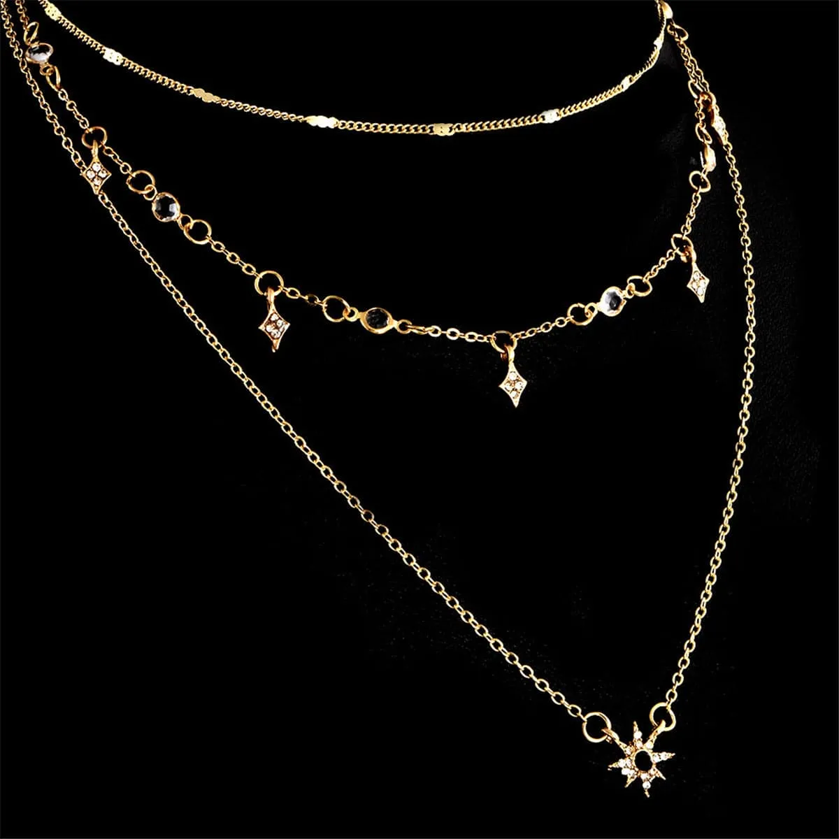 Cubic Zirconia & 18K Gold-Plated Sun Layered Choker Necklace