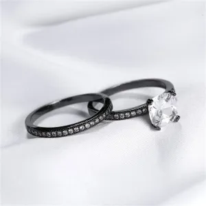 Cubic Zirconia & Black-Plated Cushion-Cut Ring Set