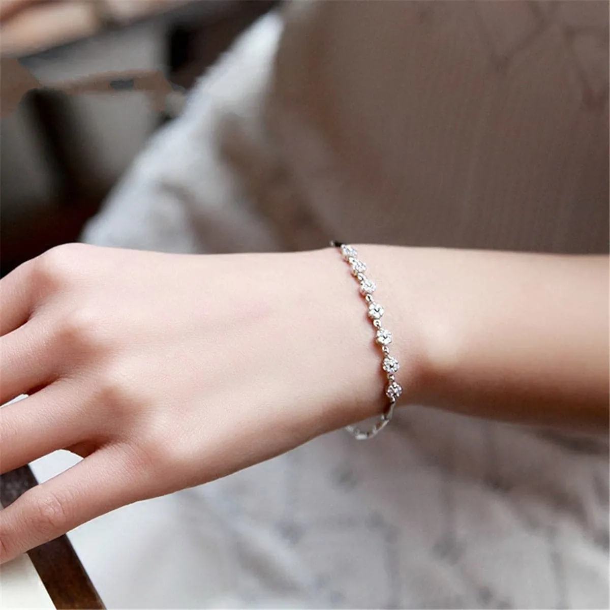 Cubic Zirconia & Silver-Plated Seven-Flower Bracelet