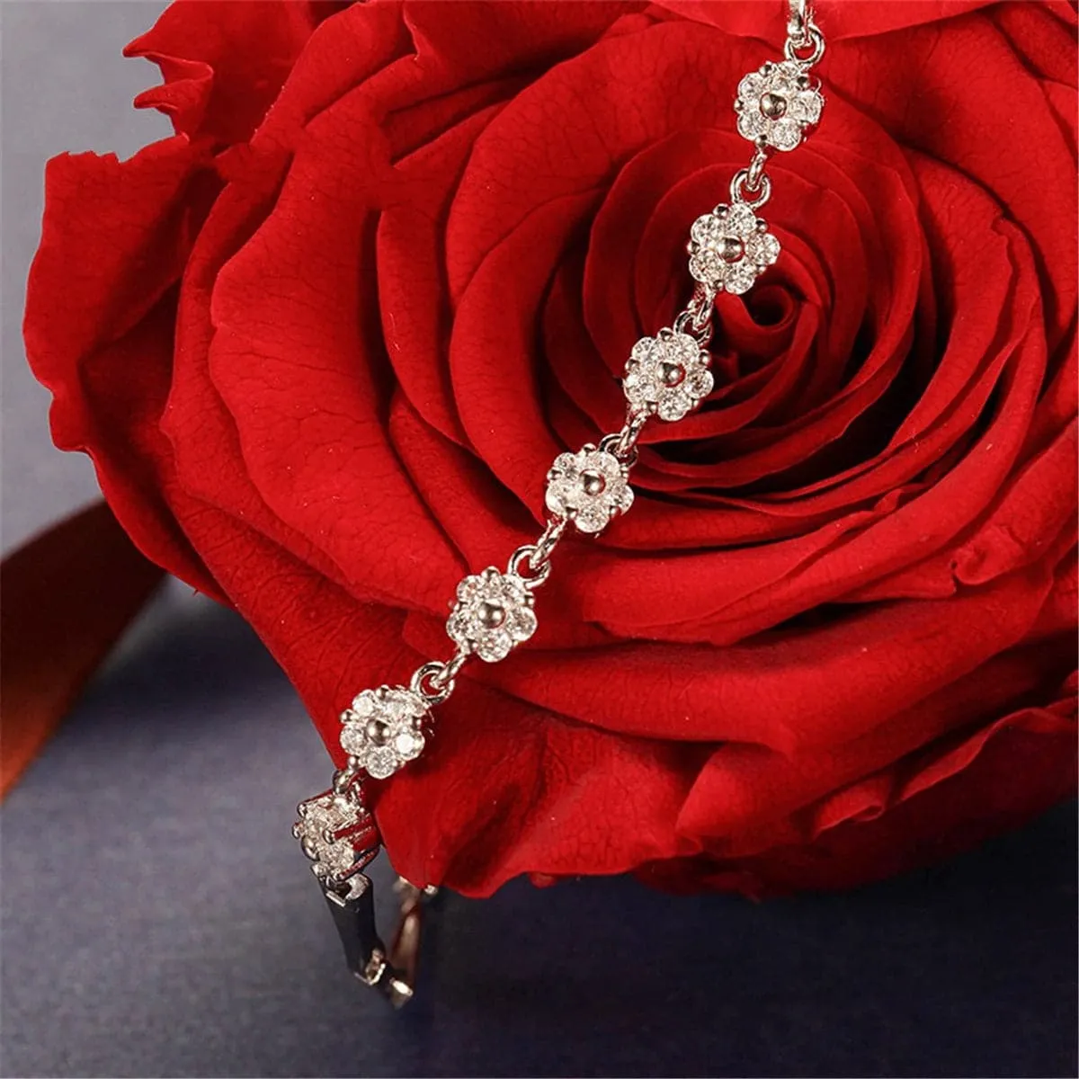 Cubic Zirconia & Silver-Plated Seven-Flower Bracelet