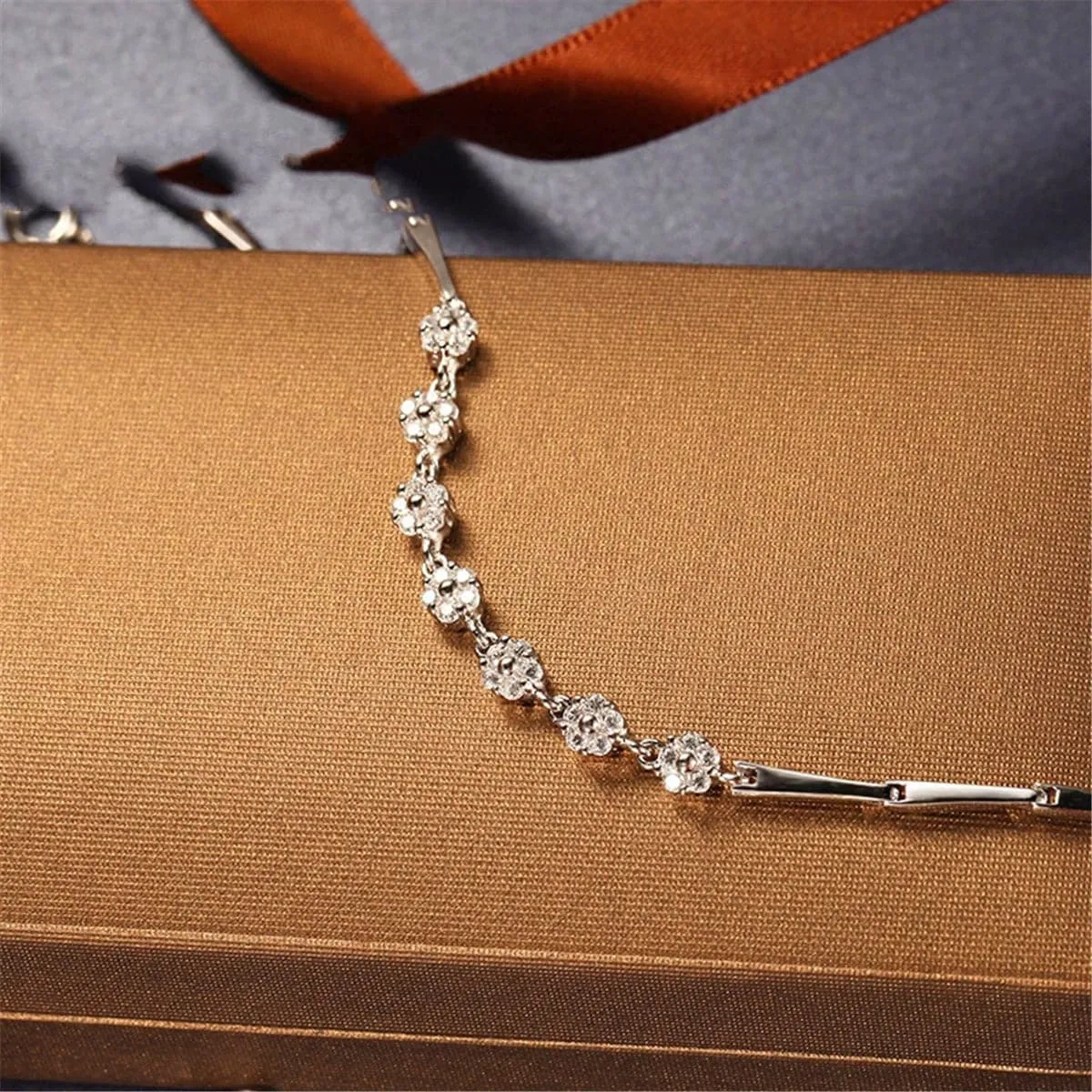 Cubic Zirconia & Silver-Plated Seven-Flower Bracelet