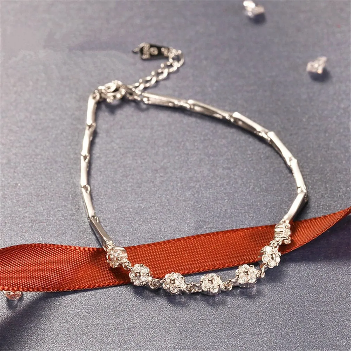 Cubic Zirconia & Silver-Plated Seven-Flower Bracelet