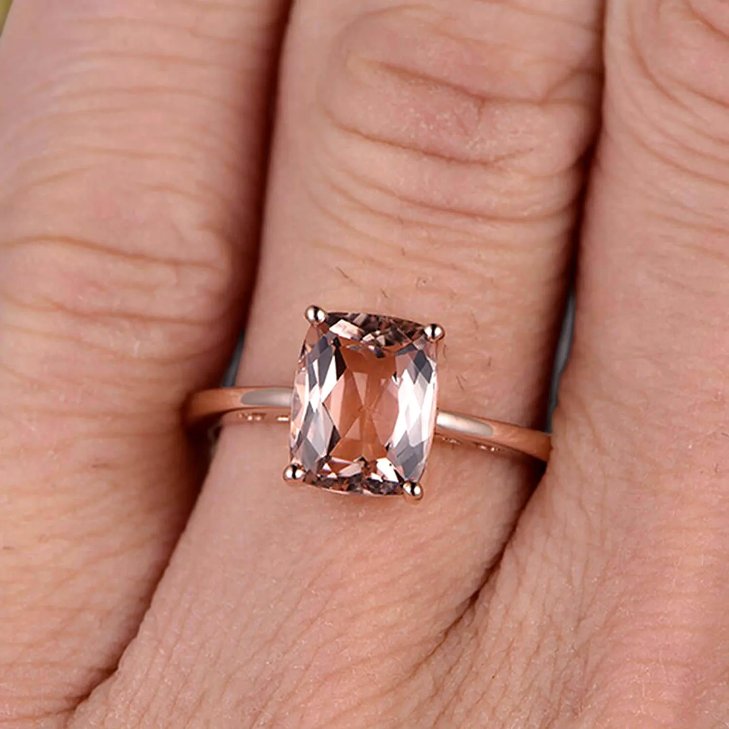 Cushion Cut 1 Carat Morganite Engagement Ring Wedding Ring Promise Ring 10k Rose Gold Solitaire Anniversary Ring