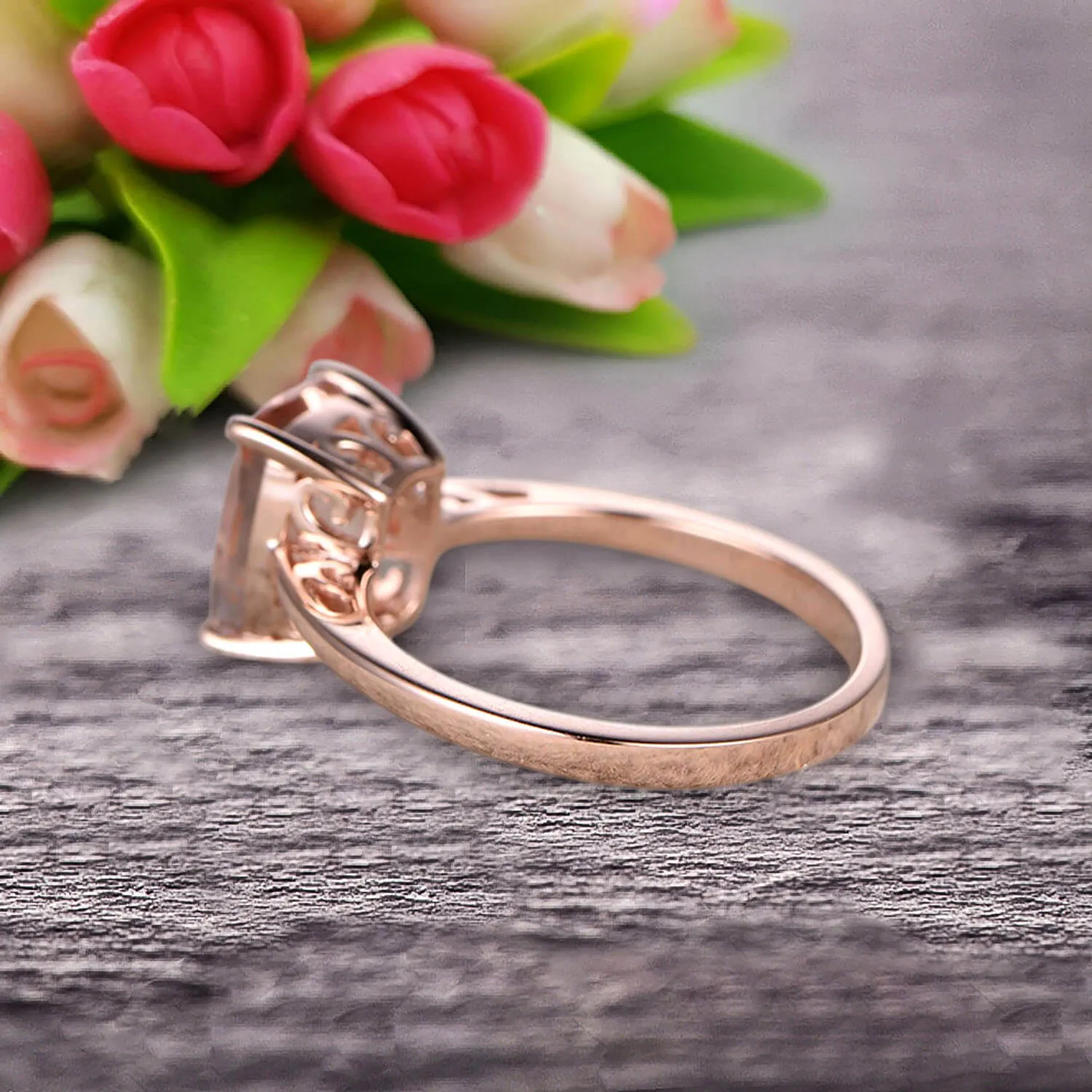 Cushion Cut 1 Carat Morganite Engagement Ring Wedding Ring Promise Ring 10k Rose Gold Solitaire Anniversary Ring