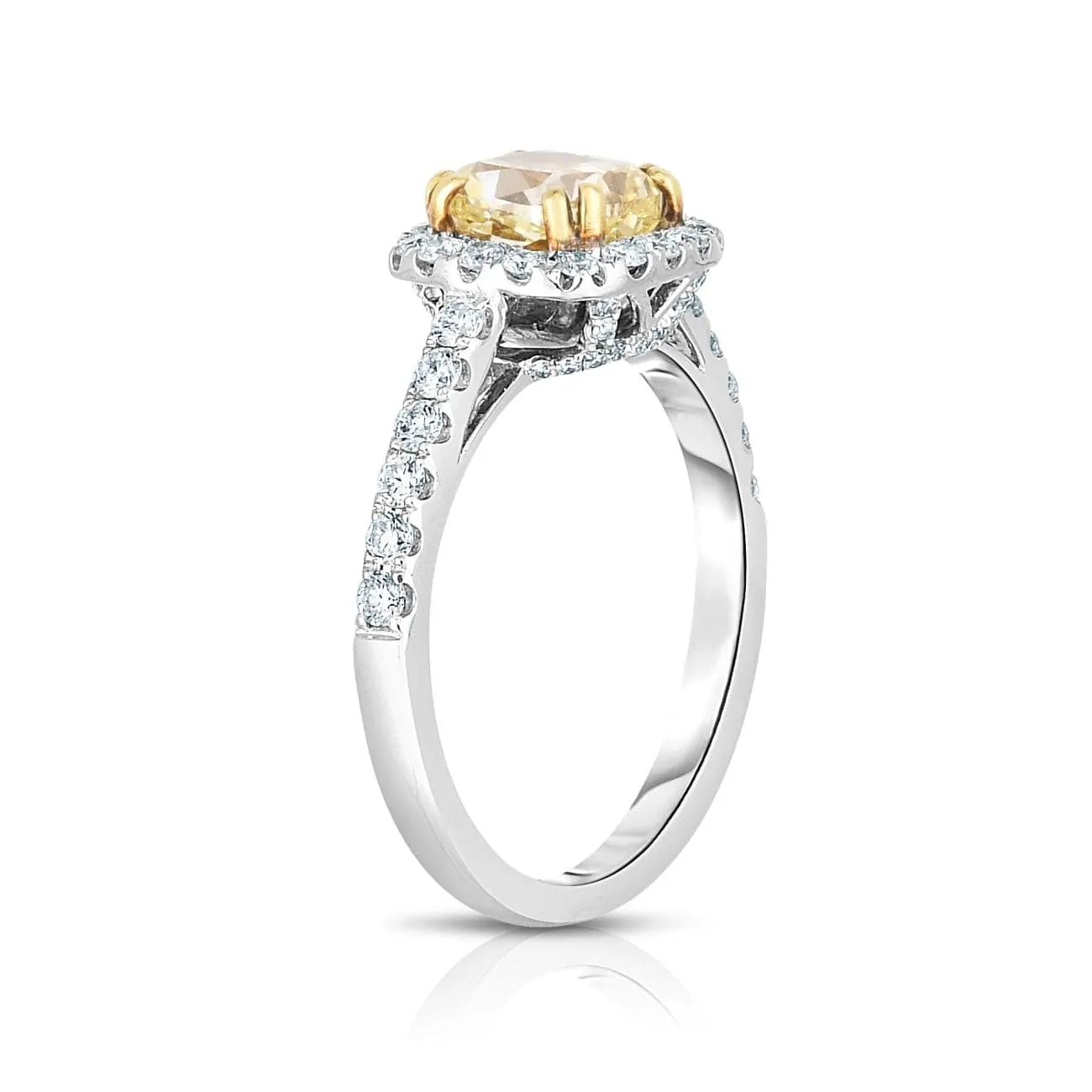 Cushion Cut 1.23 ct Platinum Fancy Light Yellow Diamond Engagement Ring