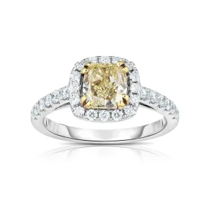 Cushion Cut 1.23 ct Platinum Fancy Light Yellow Diamond Engagement Ring