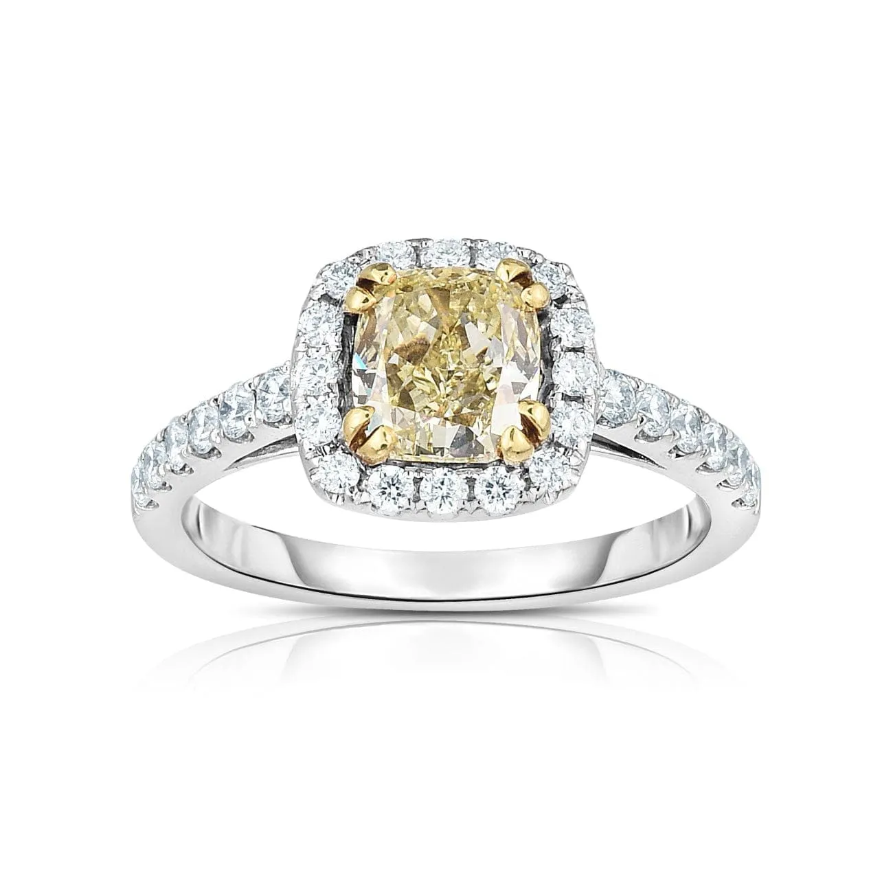 Cushion Cut 1.23 ct Platinum Fancy Light Yellow Diamond Engagement Ring
