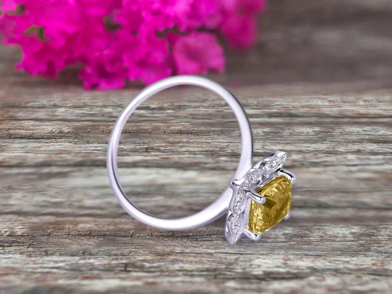 Cushion Cut 1.25 Carat Vintage Floral Champagne Diamond Moissanite Engagement Ring On 10k White Gold Anniversary Gift Personalized for Brides