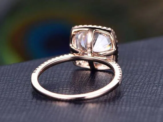 Cushion Cut 1.50 Carat Halo Moissanite Diamond Engagement Wedding Ring in 10k Rose Gold