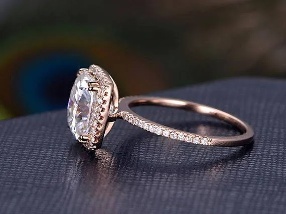 Cushion Cut 1.50 Carat Halo Moissanite Diamond Engagement Wedding Ring in 10k Rose Gold